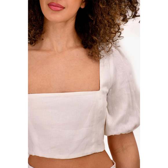 Reformation White Linen Puff Sleeve Crop Top + Maxi Skirt Set Size 6 - Picture 3 of 3